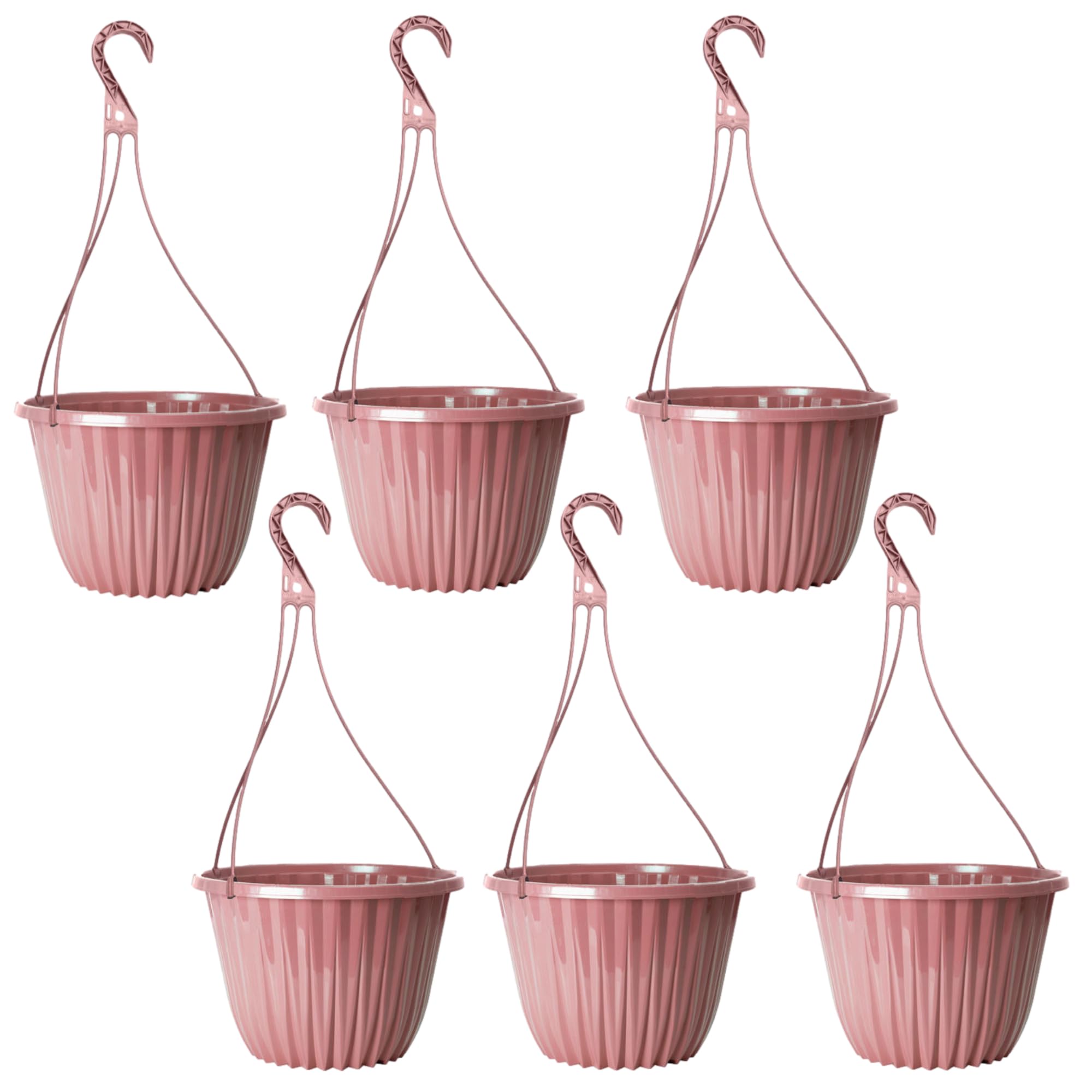 Fyne-Finds Yellow Plastic Pink Hanging Basket 27Cm, 11Inch Plant Pot 7L Home Garden Hook Hanger Planter Glossy, Drainage Hole, Uv & Frost Resistant (6)