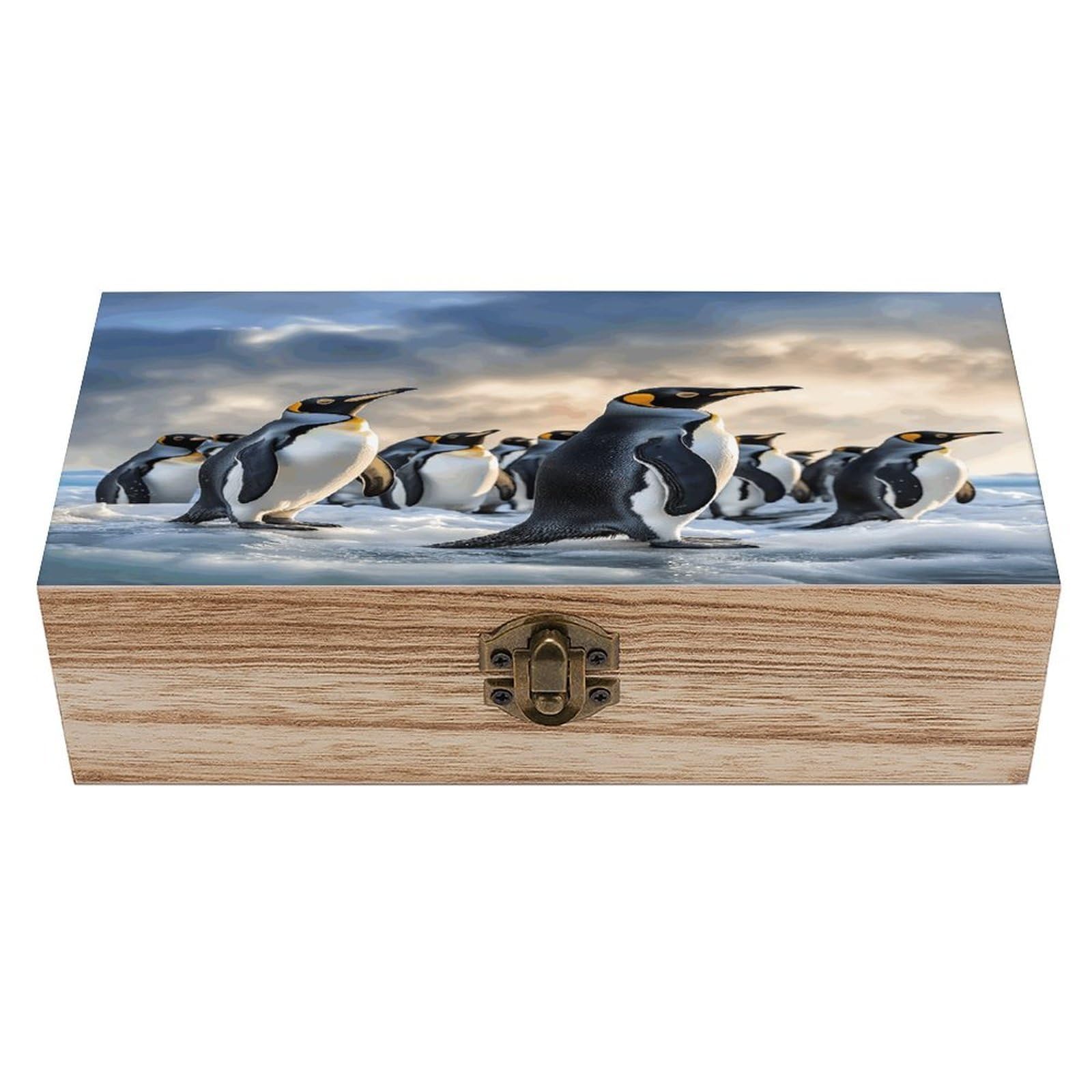FekiLoot Sea Penguin Wooden Box with Hinged Lid Vintage Storage Box Beautifully Wood Keepsake Boxes Jewellery Organiser & Trinket Holder Unique Gift Ideas for Men & Women