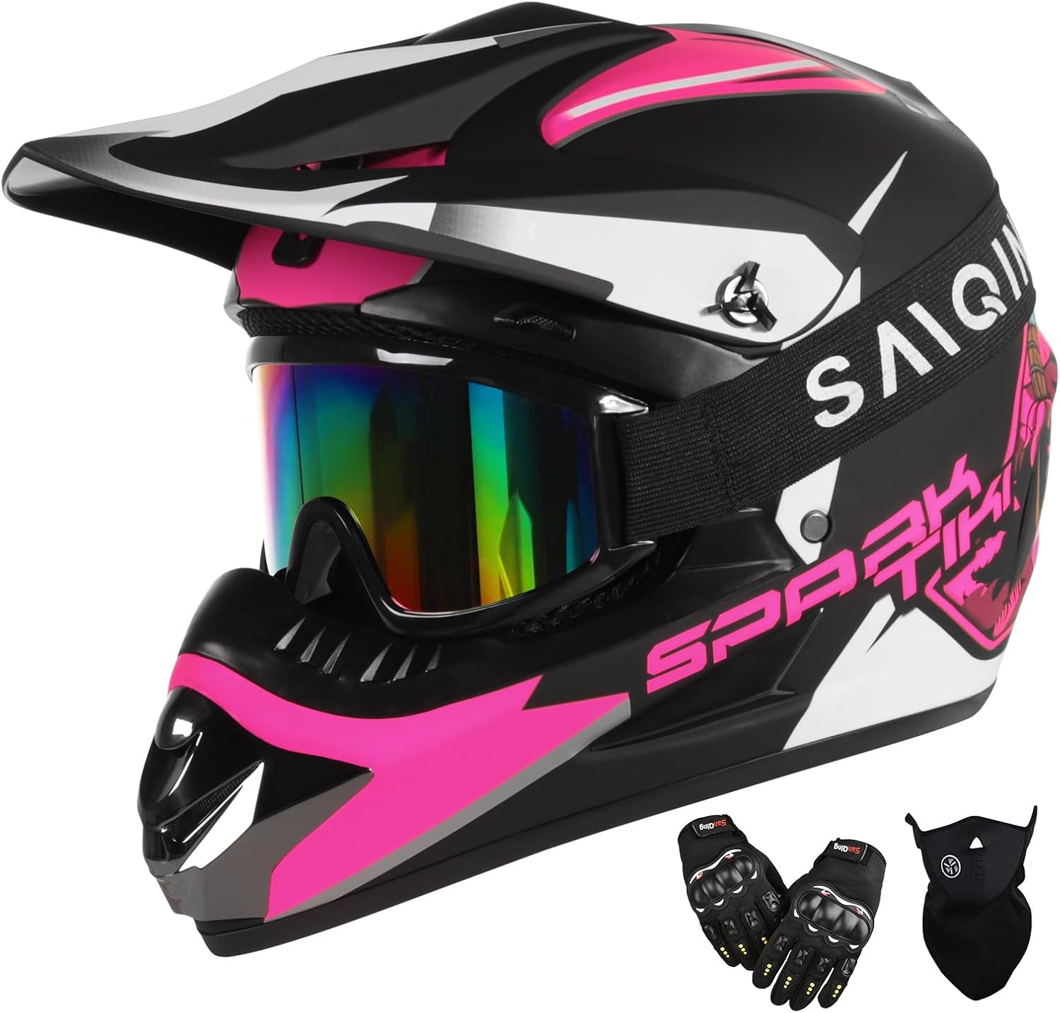 youth motocross helmet dirt bike helmet,atv motorcycle helmet,outdoor dirt bike helmets,dot approved,off-road helmets with gloves goggles face shield 4-piece set(size m)