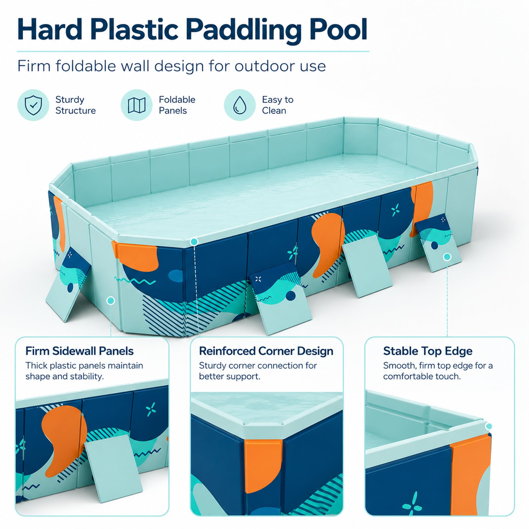 Piscina plegable de plástico duro para adultos, baño portátil no inflable para el jardín trasero, juguete de agua durable del PVC para la diversión al aire libre de la familia, fácil drenaje y almacen