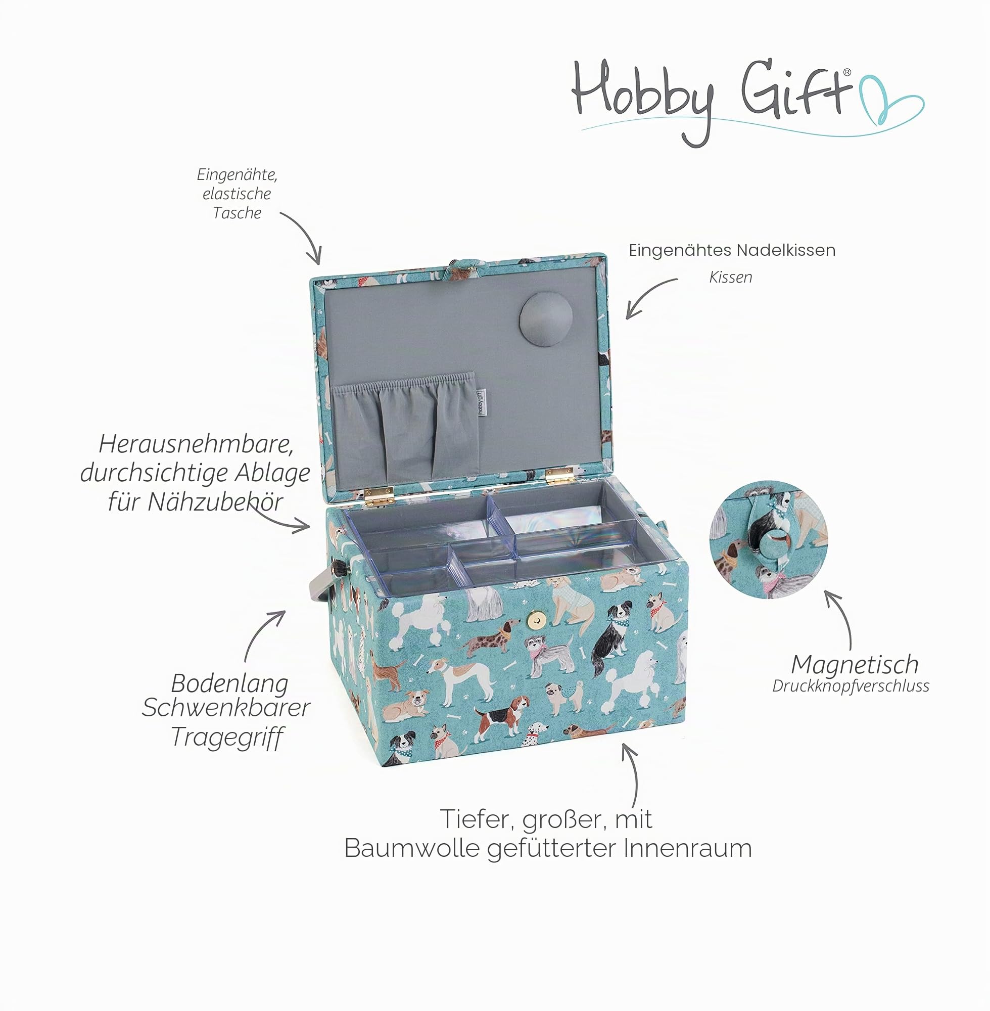 Hobby Gift Große Nähbox, Holz/Stoff, Hunde