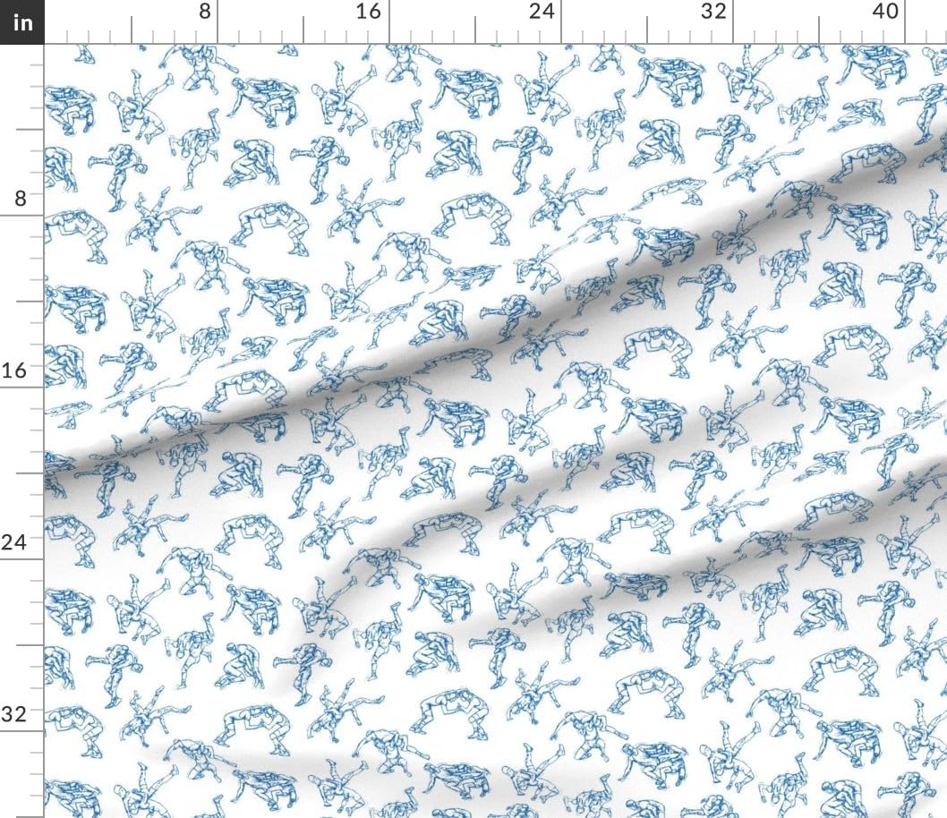 Spoonflower Fabric - Blue Wrestler Sports Wrestling Modern Sketch Team Fighting School Printed on Petal Cotton Fabric Fat Quarter - Sewing Quilting Apparel Crafts Decor