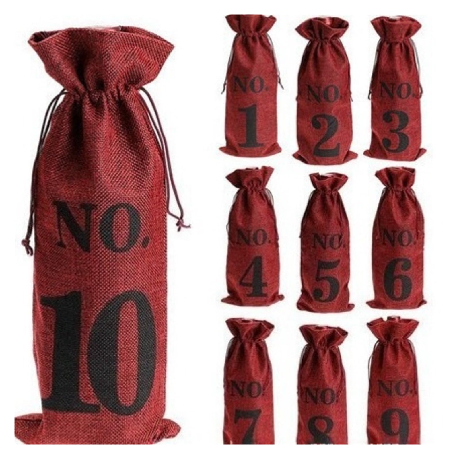 Lot de 10 sacs à vin avec cordon de serrage numéroté pour bouteille de vin - Pour dégustation de vin de mariage, rouge vin, One Size, Style unique
