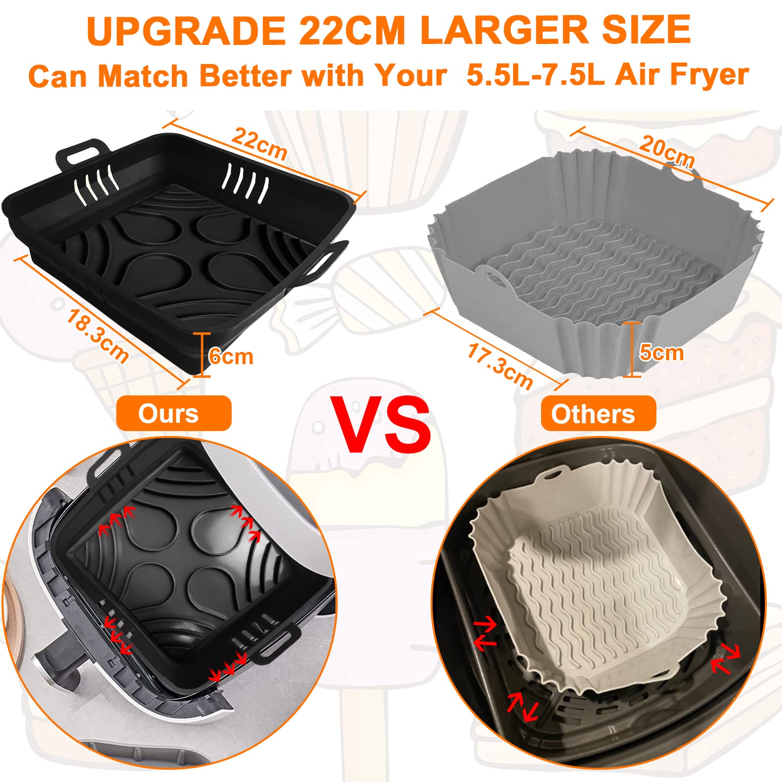 Molde De Silicona Para Air Fryer 4.2L – 2 Piezas, Cuadrado, Sin BPA, Reutilizable Y Lavable
