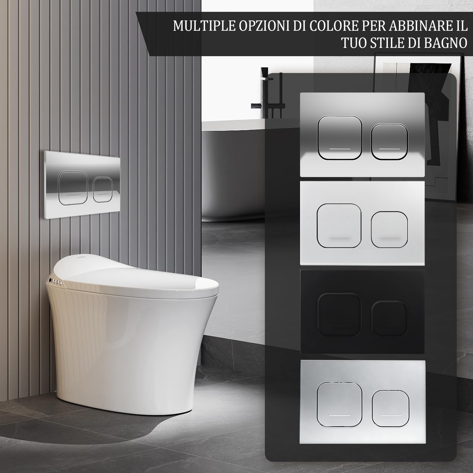 Placca di comando per WC sospeso, piastra di azionamento, piastra a pulsanti, compatibile con Geberit Sigma 01, UP300 e UP320, funzione di doppio scarico | lucido (Cromato con cerchio argentato)