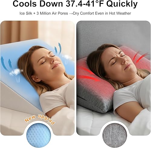 Miniatura 6 de Almohada de cuña de cama de doble cara, espuma viscoelástica refrescante y funda lavable, cuña triangular para dormir, alivio del reflujo ácido,