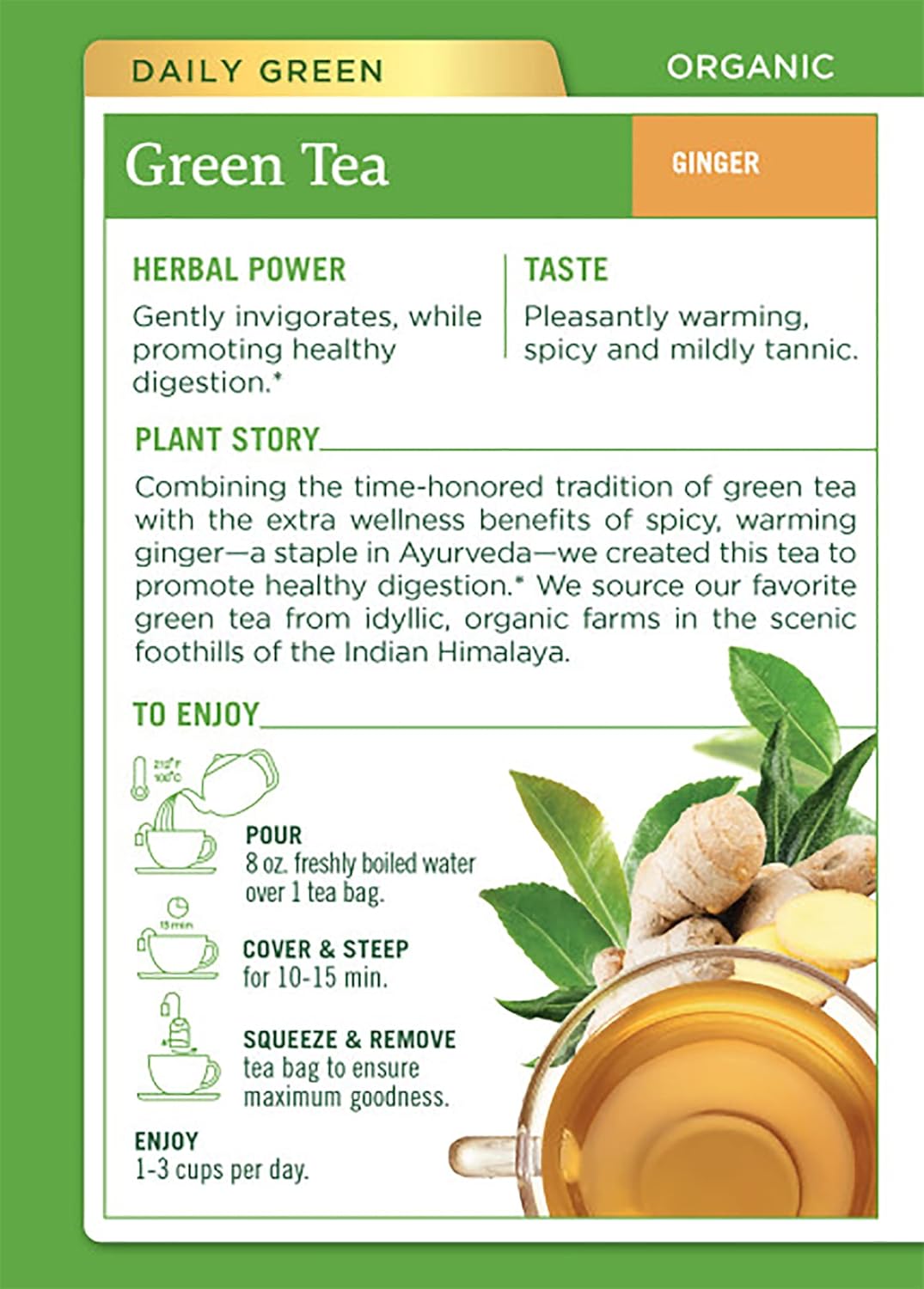 Traditional Medicinals Organic Green Tea Ginger Herbal Tea, Promotes Healthy Digestion, (Pack of 3) Total 48 Tea Bags