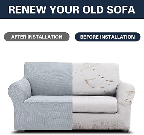 Vista 169 de Cupuamon Fundas elásticas para sofá de 3 cojines, funda protectora de muebles con parte inferior elástica de tela jacquard a cuadros pequeños