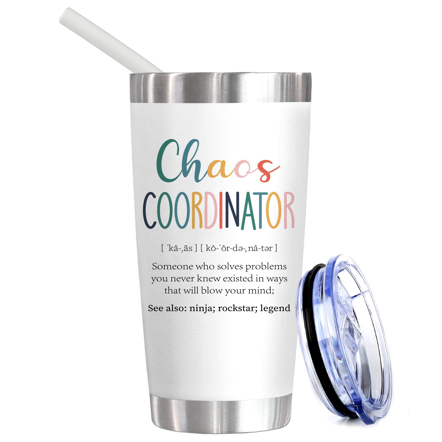 Chaos Coordinator Gifts - Coworker Gifts for Women, Thank You Gifts for Coworker, Manager, Secretary, Teacher, Friends, Office, Boss Lady Gifts for Women, 20Oz Travel Tumbler (Chaos Coordinatior-Text)