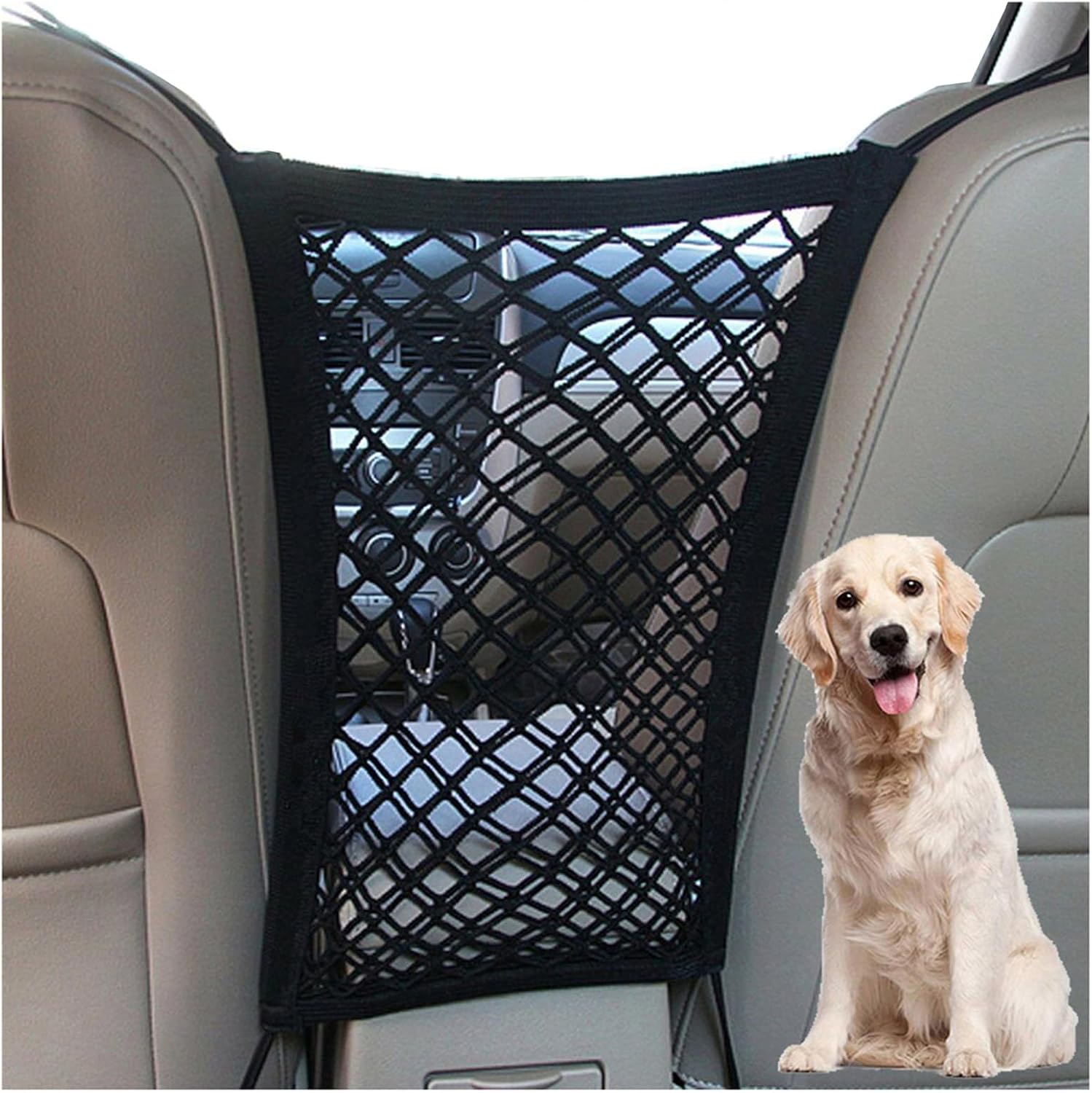 DYKESON Dog Car Barrier & Mesh Organizer - Pet Safety Net with Storage Pouch, Easy Tool-Free Install for Cars & SUVs
