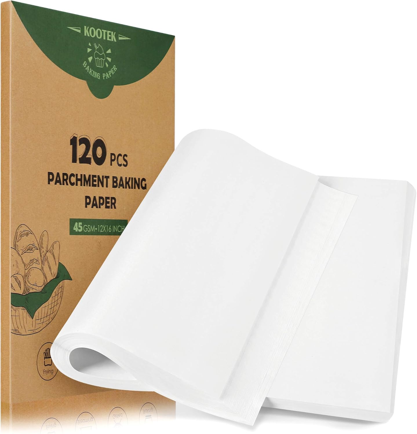 Kootek 120 Pcs Parchment Paper Baking Sheets, 12 x 16 Inch Heavy-duty Baking Paper Pre-cut Unbleached Bakery Paper for Cooking, Baking, Steaming, Air Fryer, Grilling, Roasting, Cookies (White): Home & Kitchen