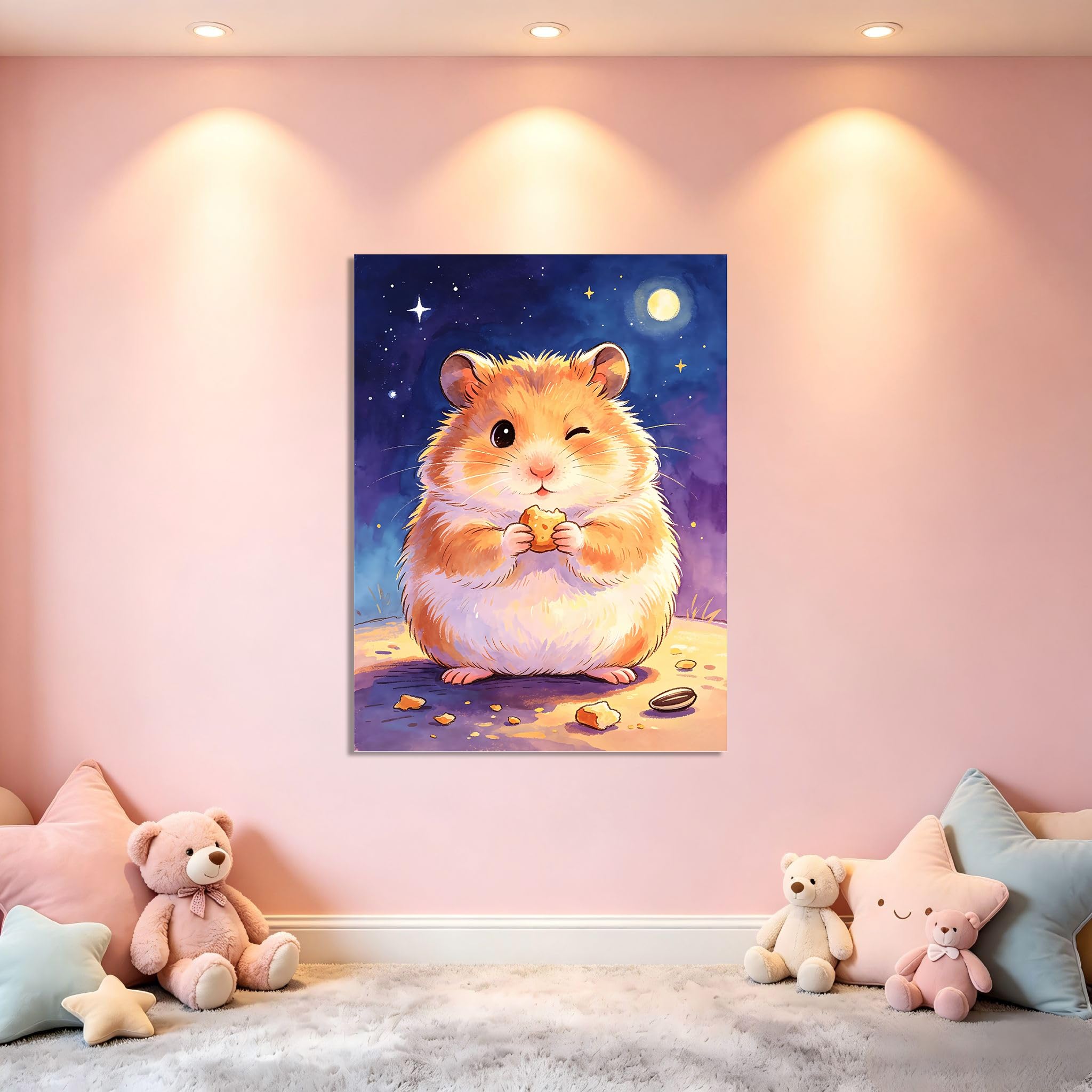 TNGHHSGA Cuentos de Aventuras de Zizi 45Cuadro en Lienzo de Hámster Adorable, Arte de Pared Infantil, Decoración para Habitación de Niños, Dormitorio y Guardería40x52cm Lienzo envuelto