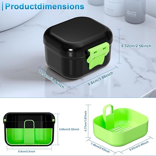Miniatura 2 de ANYLEY Estuche de dentadura a prueba de fugas, estuche limpiador portátil de retención de remojo con colador, caja de limpieza de bloqueo seguro