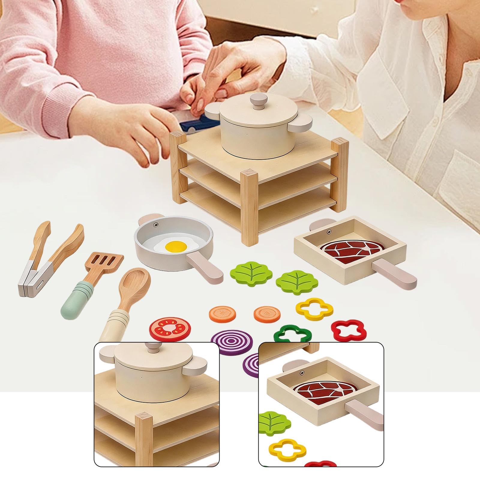 Accessorio da Cucina Giocattolo in Legno con Utensili, Gioco di Ruolo interattivo per Bambine, Set da Gioco per fingere di Cucinare.