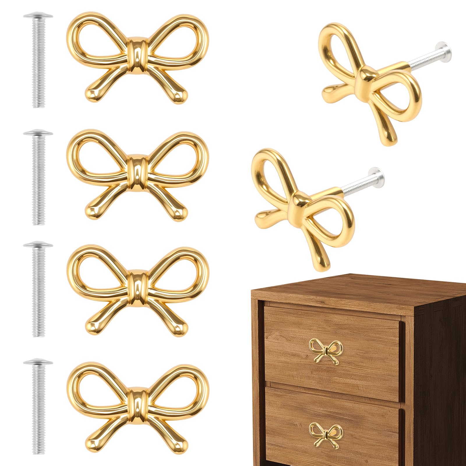 Foppla Drawer Knob,Bow Drawer Knobs,Bows Cabinet Knob, Compact Bow Drawers Pulls,Decorative Bows Cabinets Pulls,Elegant Cabinet Handle for Home(6pcs)