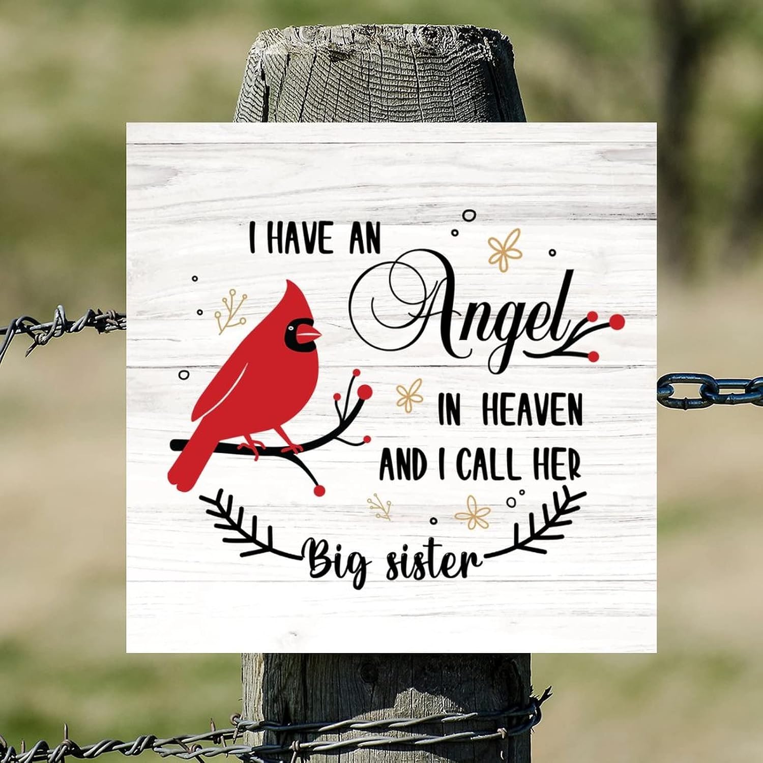 I Have Angel I Call Her Big Sister Wood Sign Vintage Christmas Red Bird Wall Art Signs Merry And Bright Wall Decor Farmhouse Rustic Wooden For Home Bedroom Living Room Bathroom 16x16in