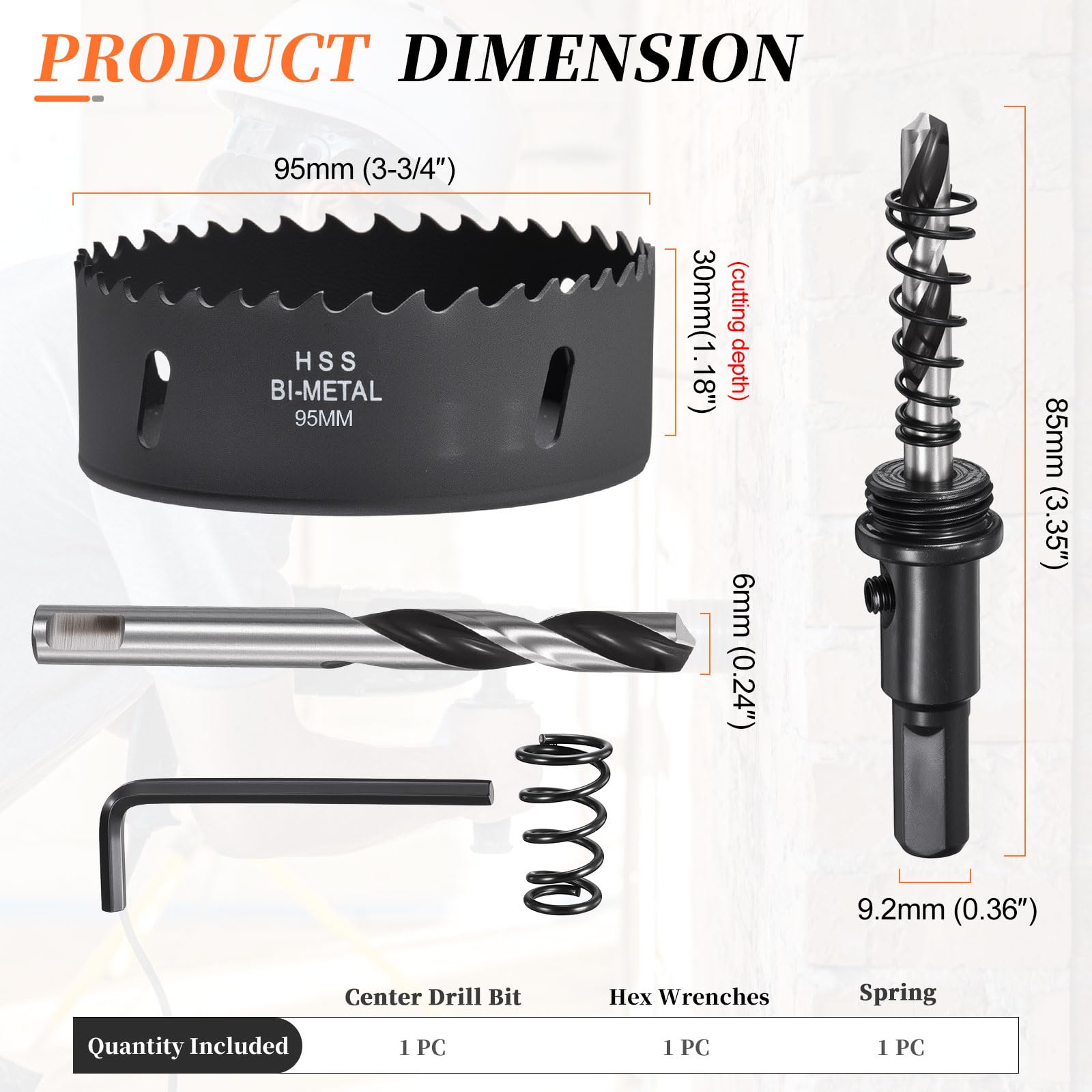 METALLIXITY Bi-Metal Hole Saw 3-3/4", M42 HSS Circular Head 95mm Hole Cutter with Center Drill Bit - Image 2