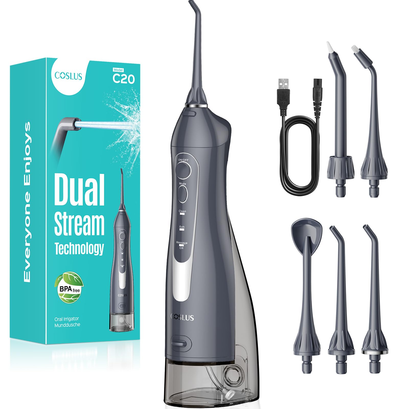 COSLUS Jet Dentaire, hydropulseur portable, 300 ml, sans fil