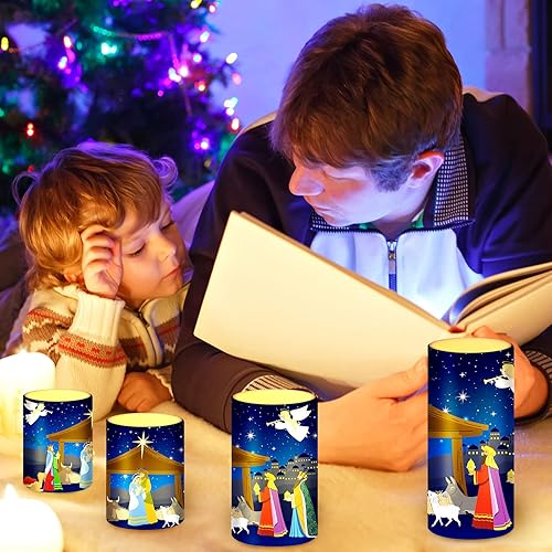 Miniatura 5 de Tiamon Velas LED sin llama, funciona con pilas, luz cálida parpadeante, juego de velas de pilar de Navidad para decoración de mesa navideña