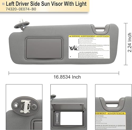 Miniatura 4 de Visera solar para el lado izquierdo del conductor compatible con Toyota Highlander 2014, 2015, 2016, 2017, 2018, 2019, reemplaza # 74320-0E074-B0,