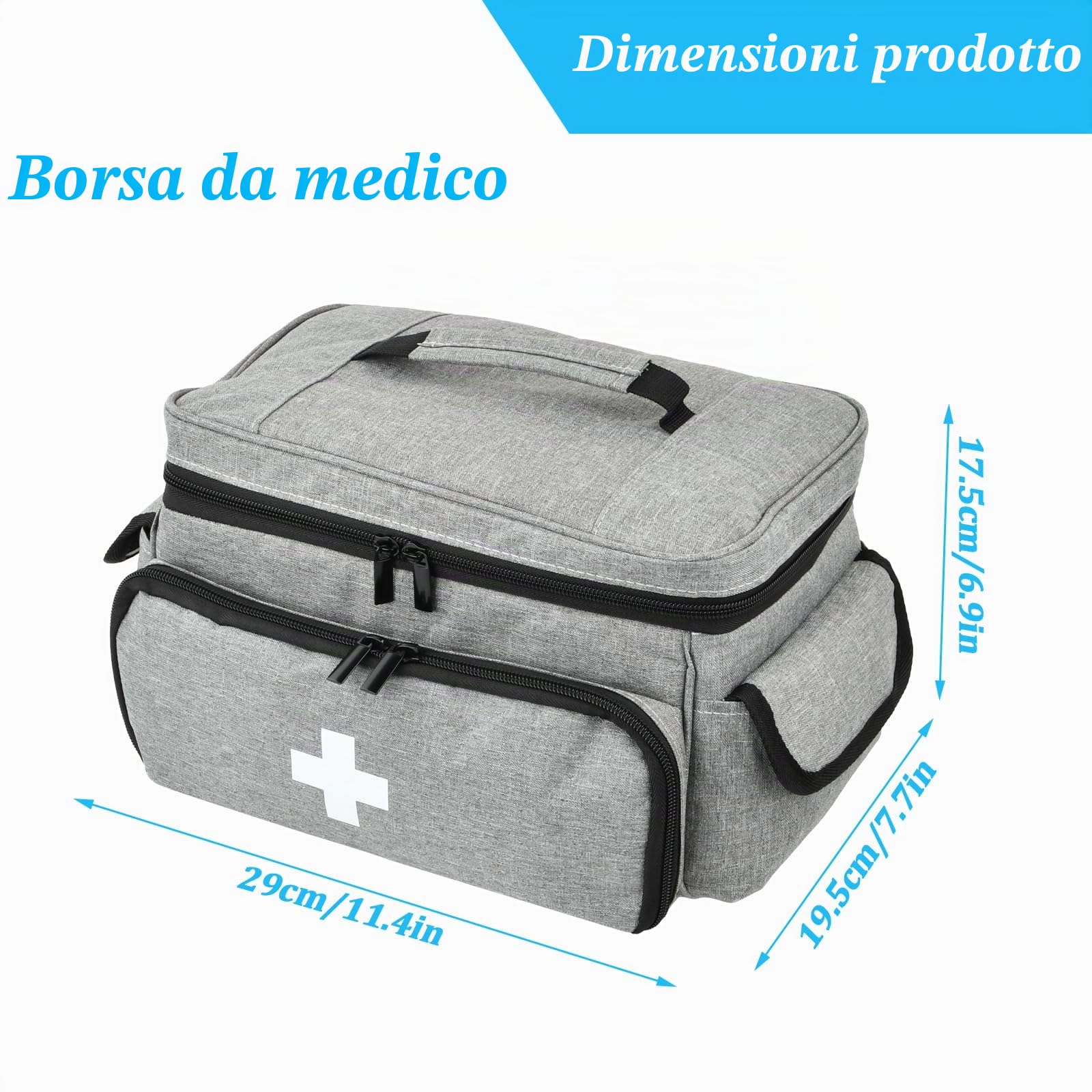 Borsa Medica Vuota, Kit di Pronto Soccorso Portatile Impermeabile, Kit Farmaci per Casa, Ufficio, Esterno, Grigio