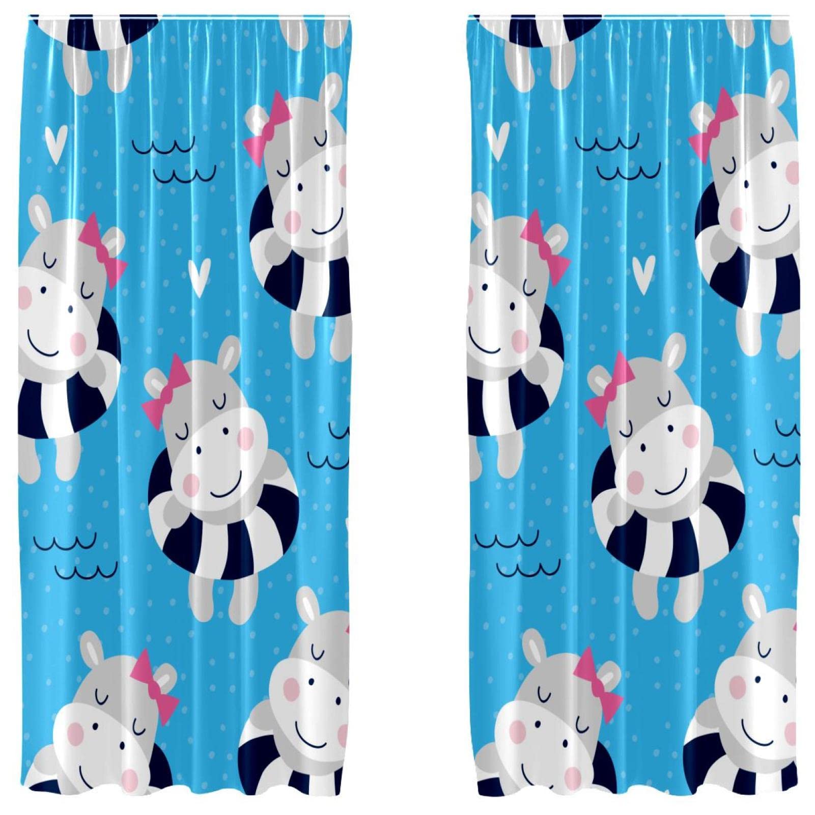 Cortinas opacas Hippo Girls azul agua para el cuarto de juegos de niñas, 2 paneles