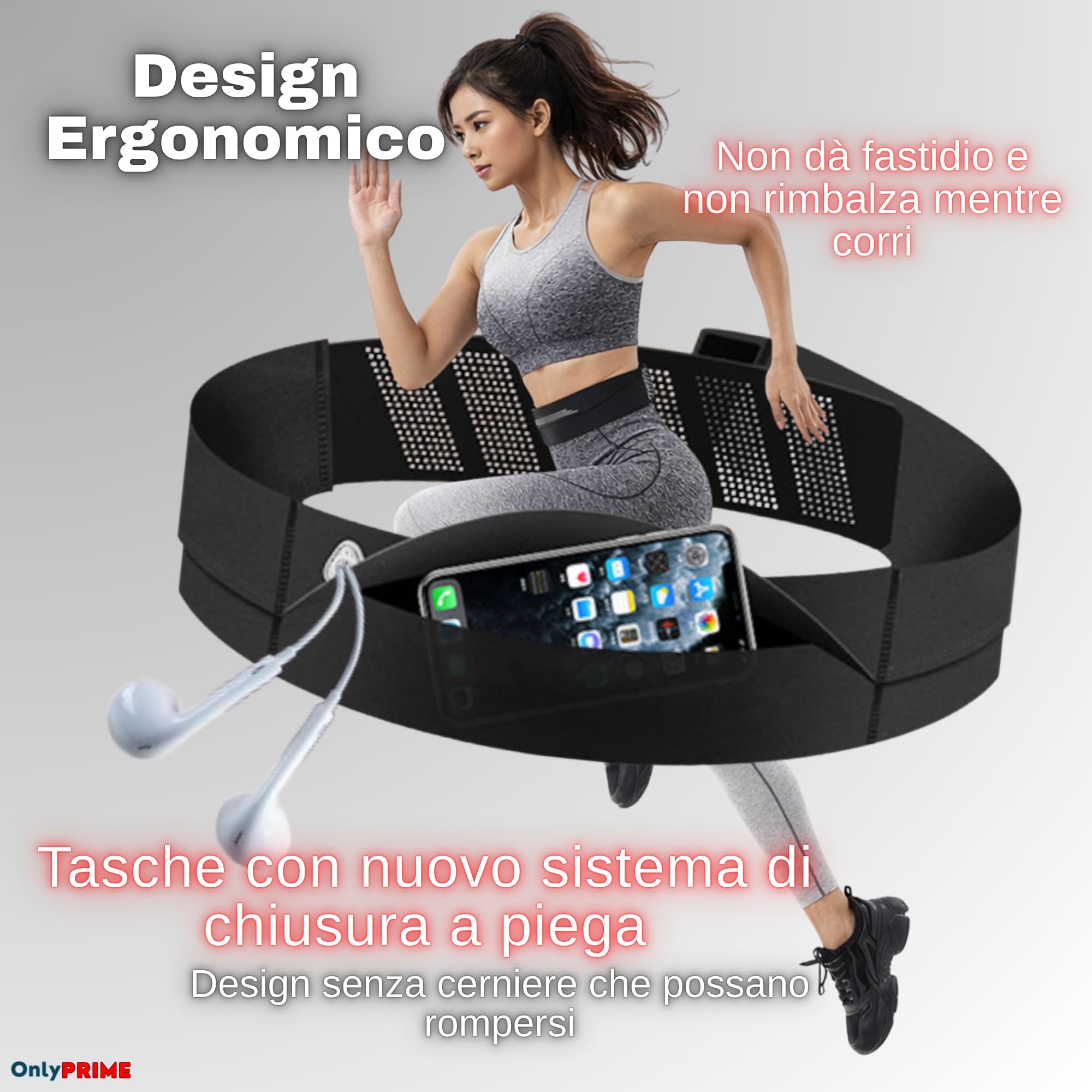 Marsupio Running Uomo Donna Cintura Porta Telefono Corsa Regolabile 60-110 cm Impermeabile con Tasche Design Riflettente