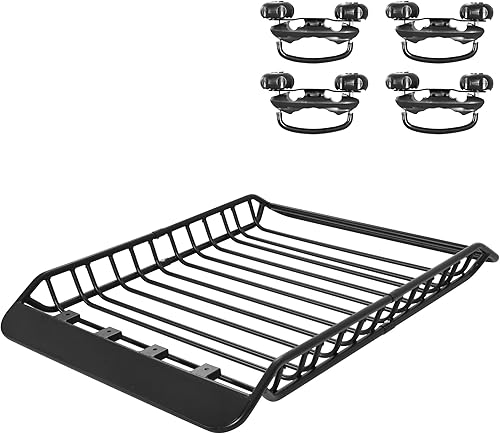 YITAMOTOR Cesta de carga universal para techo de 55 x 40 pulgadas con red de carga, cesta de acero para techo, soporte de equipaje para subcompacto,