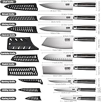 Vista 2 de MDHAND Chef Knife Set with Roll Bag, 10PCS Professional Knife Set with Sharpener, High Carbon Stainless Steel Japanese Kitchen Knives - Black