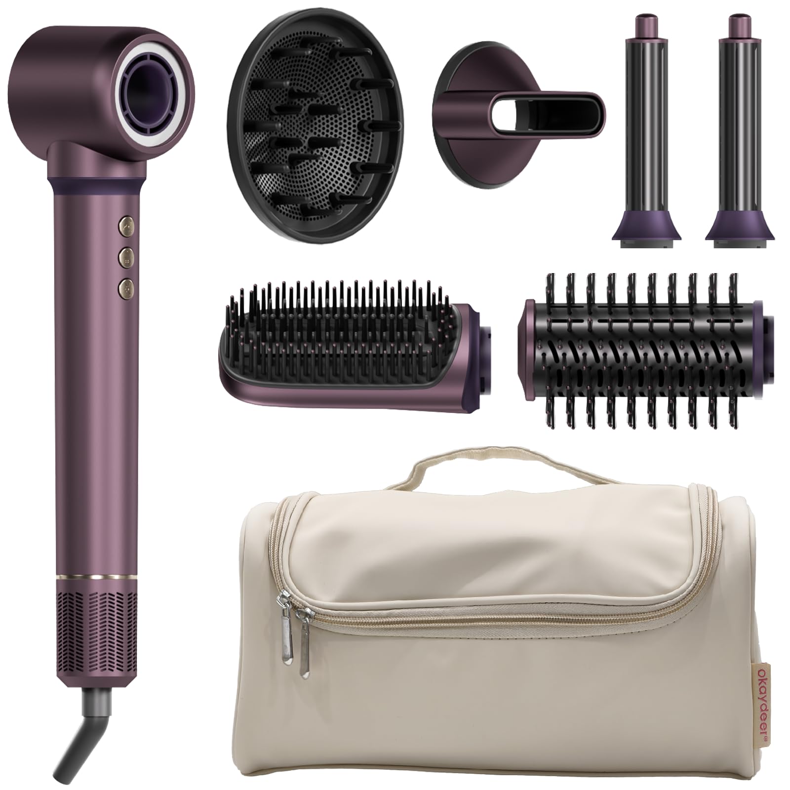 Airstyler, Multi-Styler und High Speed Ionen Föhn, Lockenstab Auto-Wrap, Hairstyler für Schnelltrocknend, Glätteisen, Volumenbürste, Zum Styling, Volumisieren, Locken und Glätten, Lila