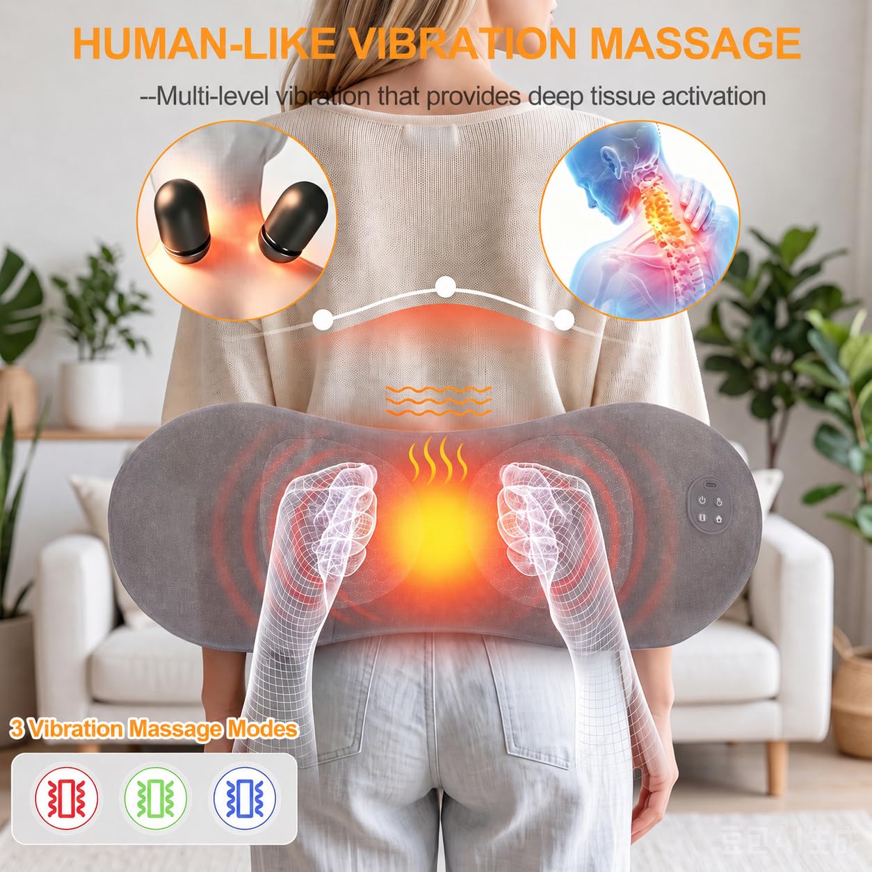 3 In 1 Rückenmassagegerät, Massagegerät Rücken mit 3 Traktion, 3 Vibration und 3 Wärme Für Zuhause, Büro, Auto und unterwegs