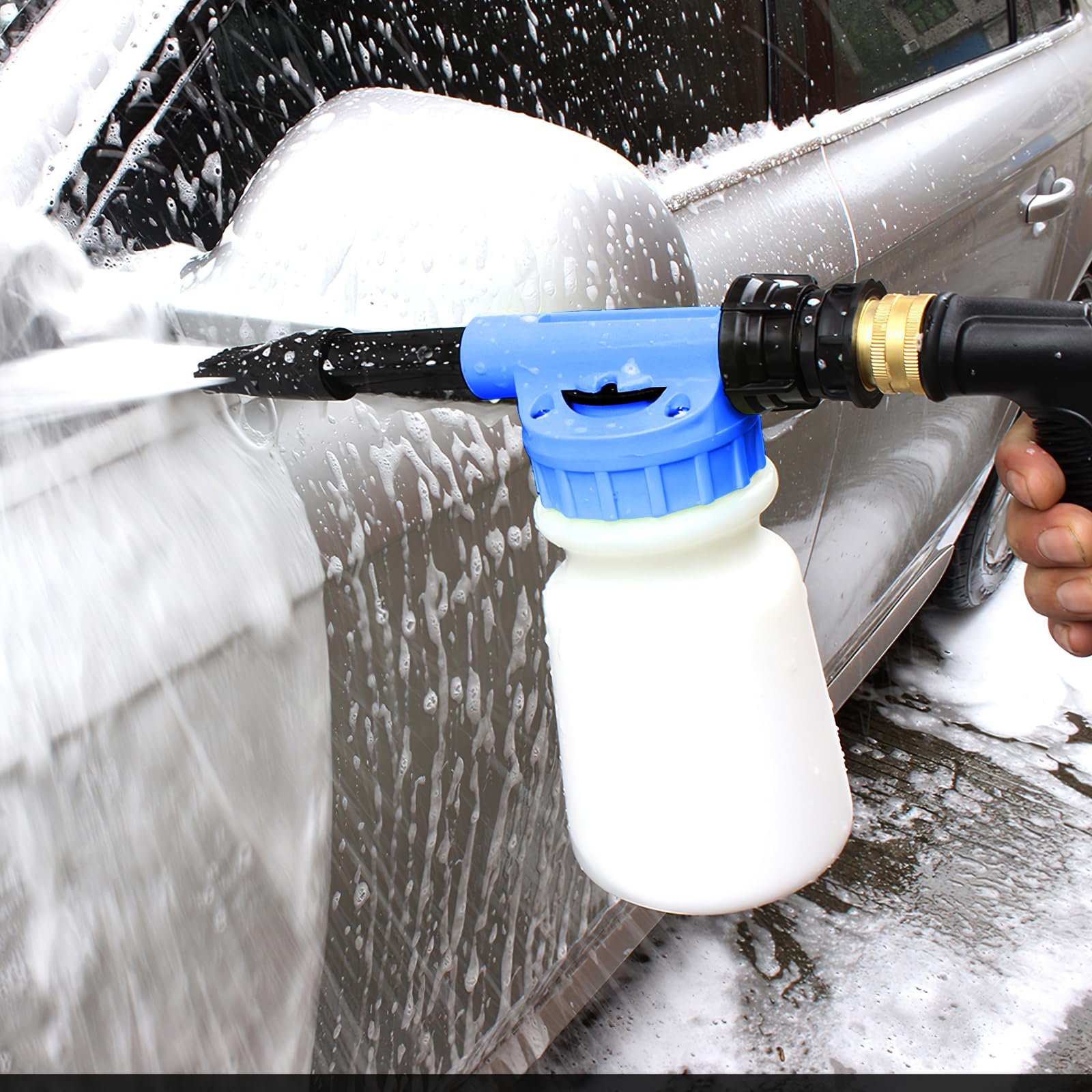 Pistola a Schiuma per Auto, 900 ml 2 in 1 con Lancia in Schiuma Regolabile per la Pulizia di Auto, in Schiuma, Cannone da Giardino, per la Pulizia di Auto e Moto (Blu)