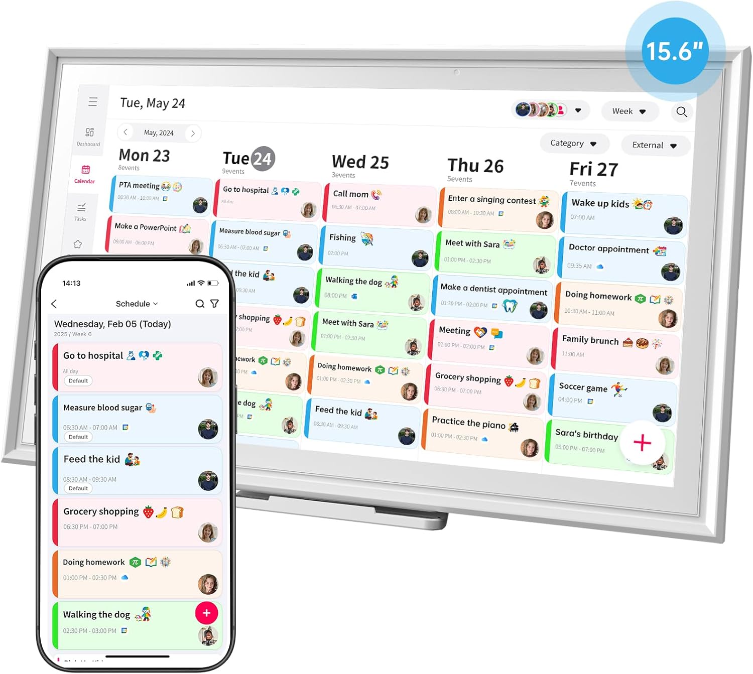 15.6 Inch Digital Calendar Wall Touchscreen – Smart Family Electronic Calendar & Wall Planner, Chore Chart, Meal Planner & Grocery List – 32GB, WiFi6, Digital Picture Frame, Wall & Desk Mountable