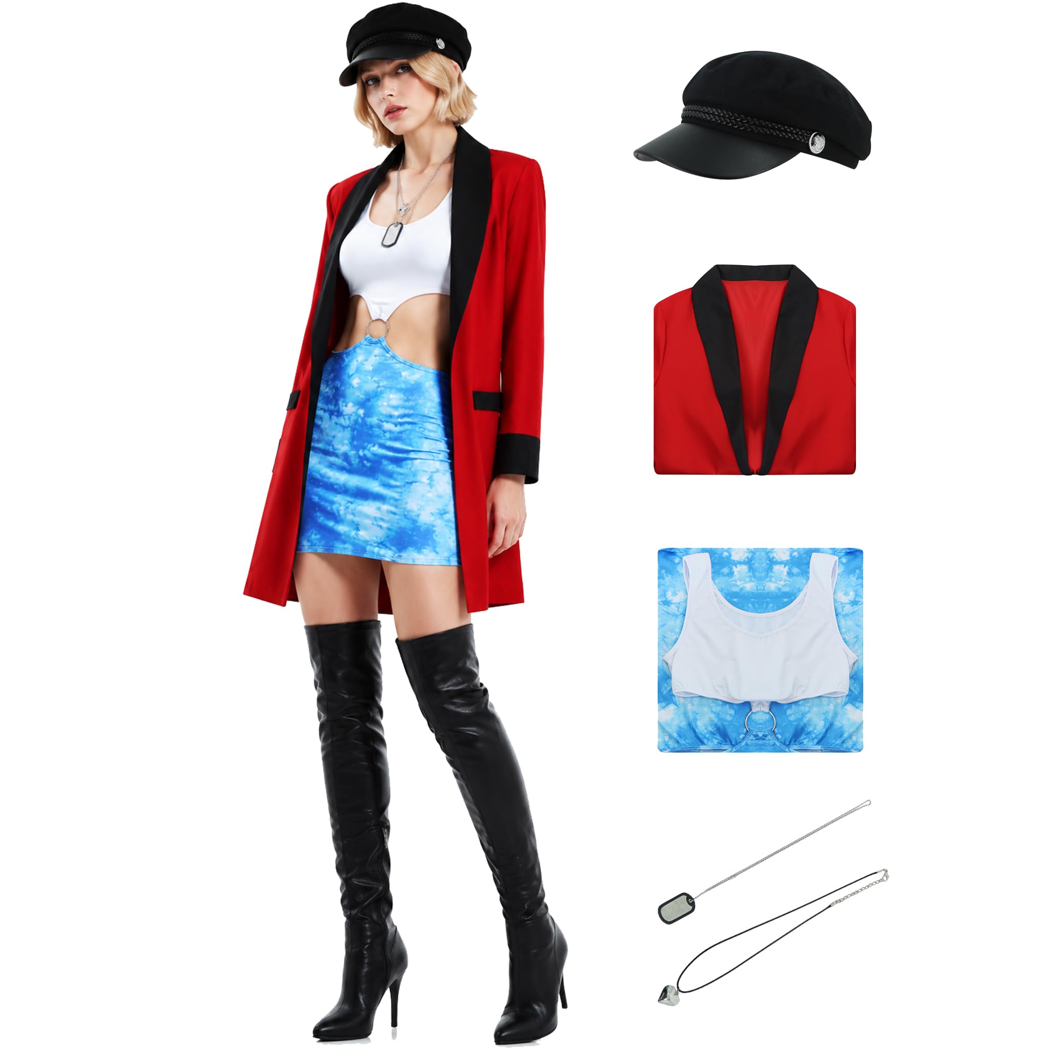 Saephaw Pretty Lady Costume Women Vivian Ward Cosplay Hooker Dress Skirt Red Jacket Necklace Beret Hat Halloween Outfits 2XL