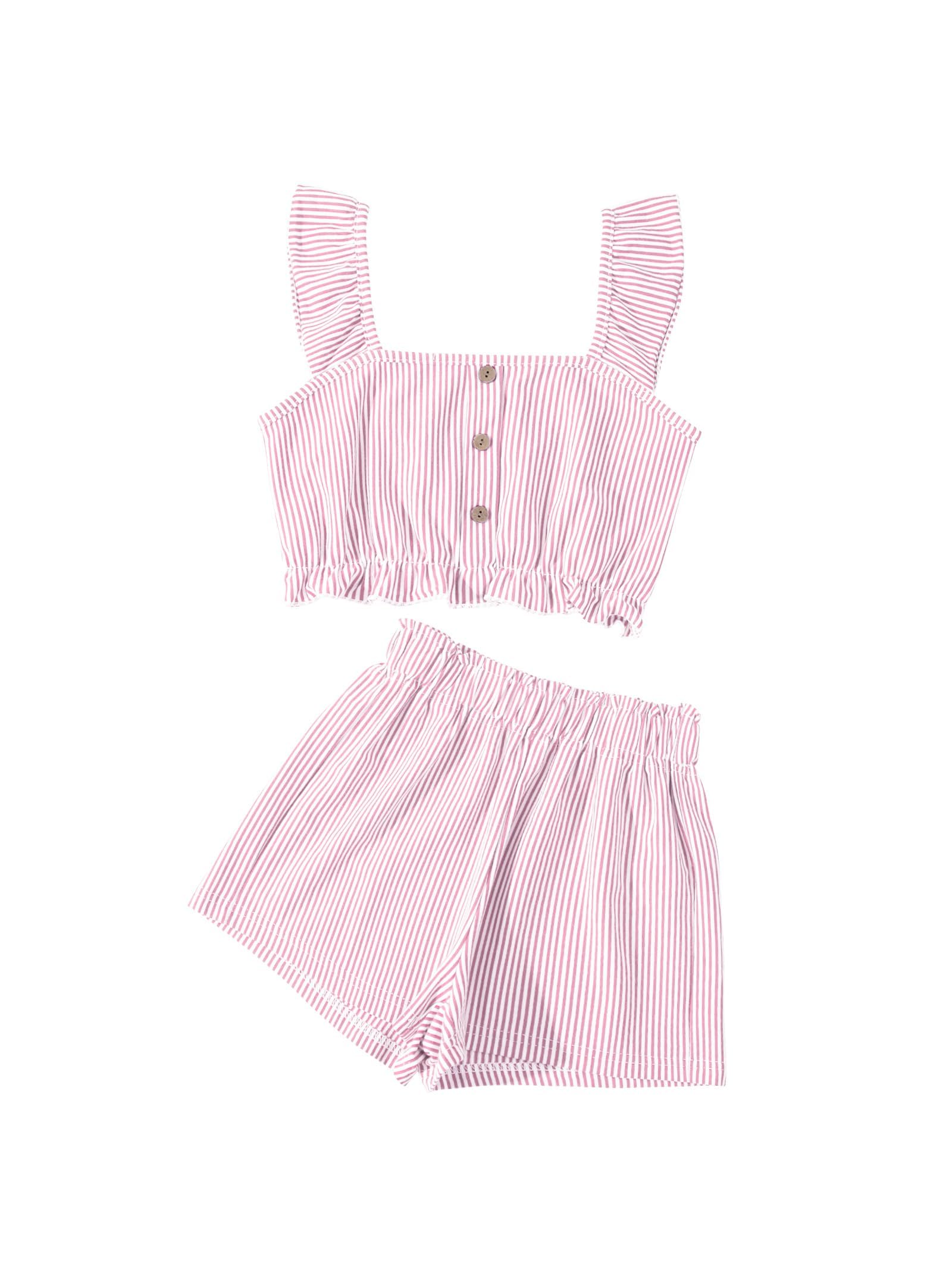 Girls Summer Outfits Striped Shirt and Short Sets