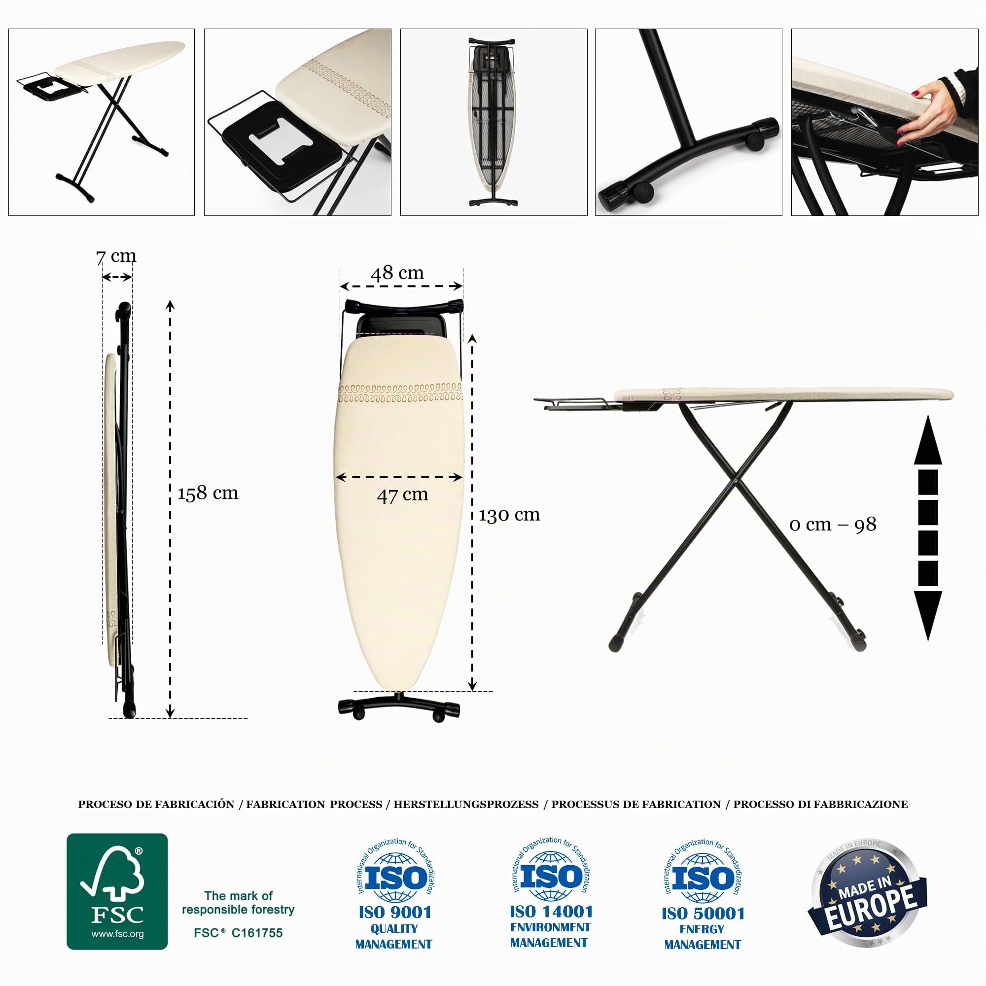 Asse da stiro professionale XXL StarBigVIP 130 x 47 cm – Uso intensivo, struttura rinforzata e stabile – Per ferro con caldaia