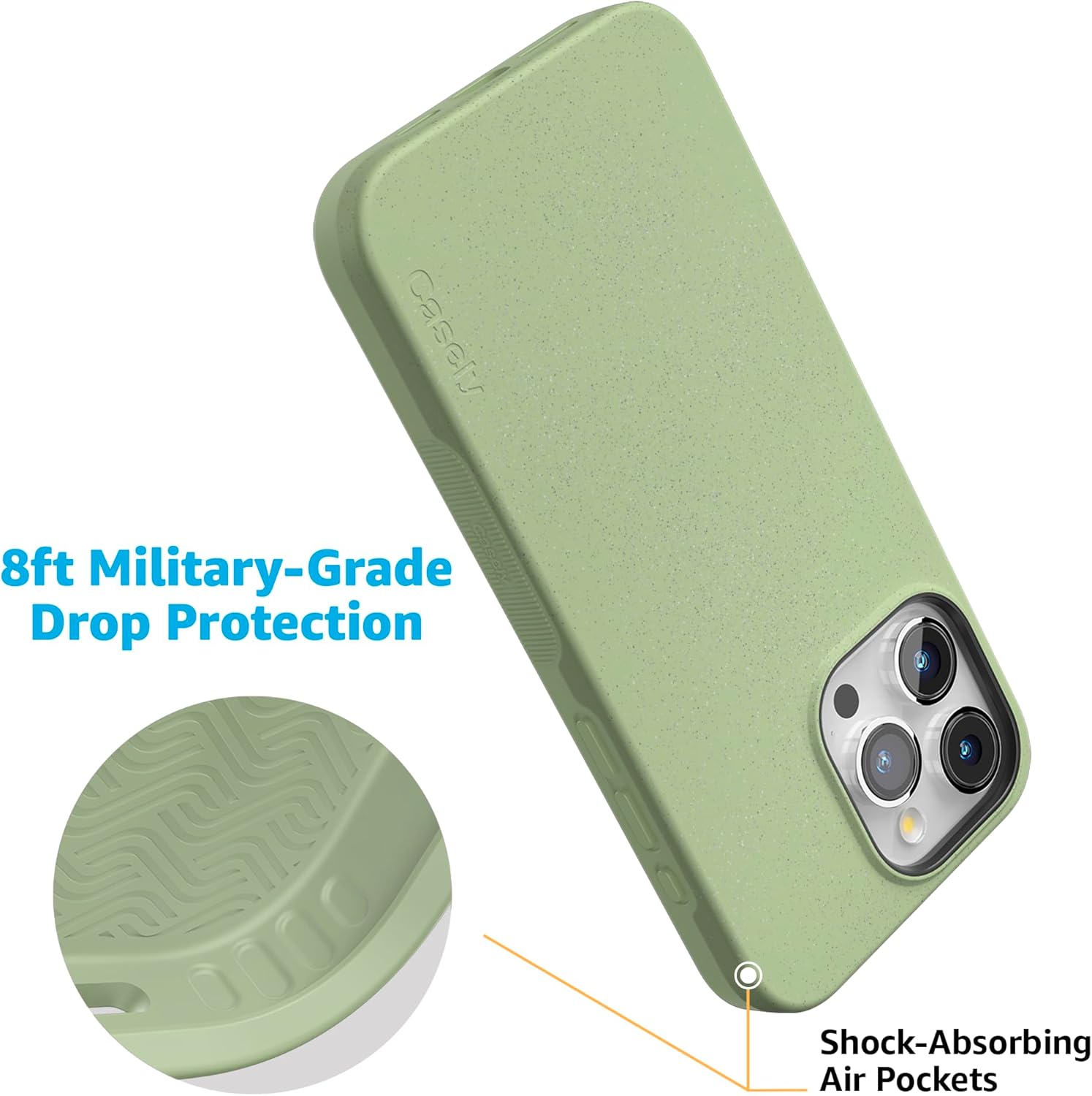 Casely iPhone 15 Pro Case | Kiwi Kiss | Matcha Green Shimmer | Bold Protective Design | Compatible with MagSafe