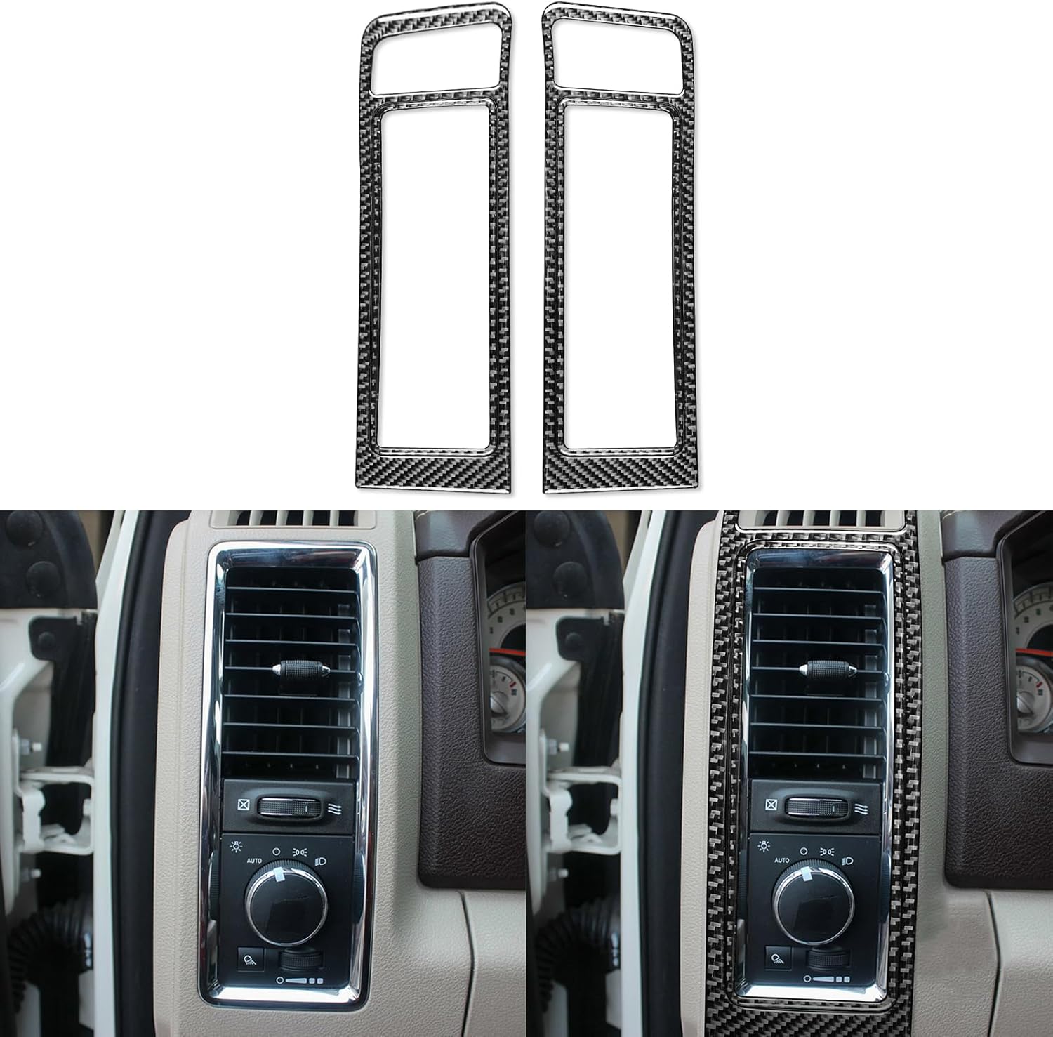 NVCNX Car Dashboard Sides Air Vent Outlet Frame Sticker Decal for Dodge Ram 1500 2009 2010 2011 2012 / Ram 2500 2010 2011 2012 / Ram 3500 2010 2011 2012 Carbon Fiber Interior Trim Accessories Black
