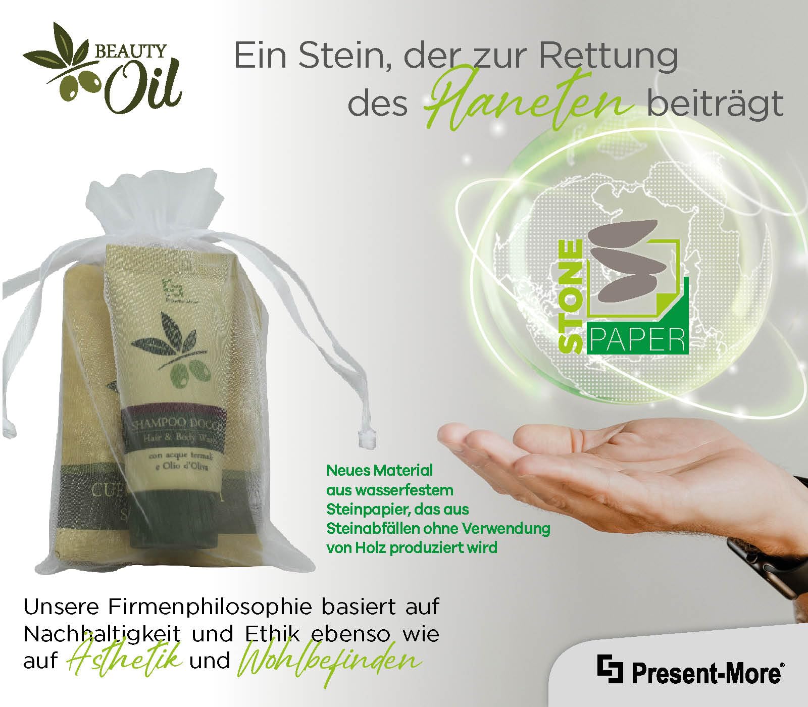 Present-More Amenities Kit Beauty Oil - Prestige Kit Toilettenartikel 35 Gäste für Hotels und B&B | Allergenfreie Amenities Kit mit Duftnote Tahitian