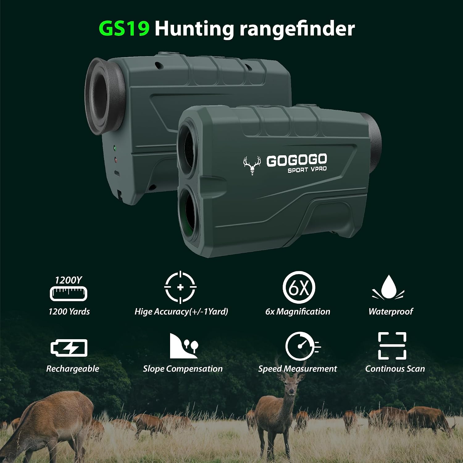 Gogogo Sport Vpro Green Hunting Rangefinder -1200 Yards image 3