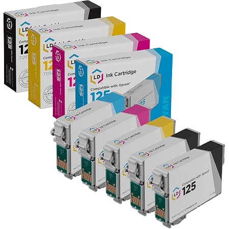 Amazon.com: Cartuchos de tinta de rendimiento estándar remanufacturados  para Epson T125 LD: negro T1251, cyan T1252, magenta T1253, amarillo T1254.  : Productos de Oficina