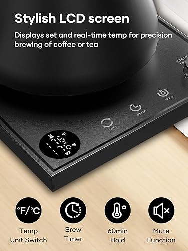 Miniatura 4 de Hervidor eléctrico de cuello de cisne, control exacto de temperatura y modo de retención, café y té de vertido rápido, acero inoxidable 304 premium,