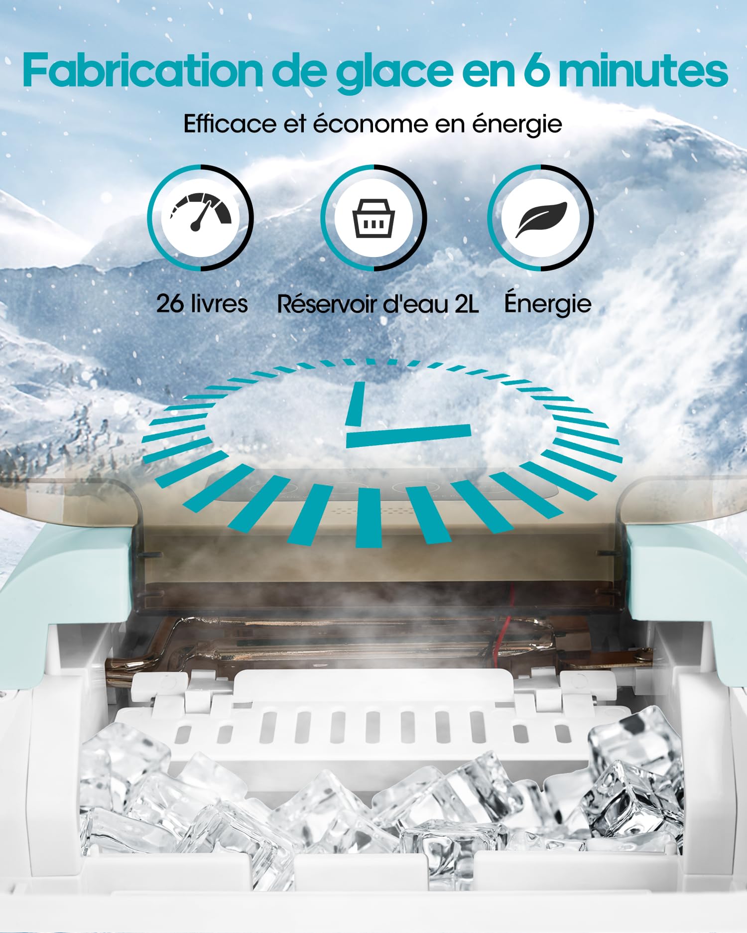 Máquina de hielo inteligente, 2 tamaños de hielo, máquina Wi-Fi, control por aplicación, autolimpiante, máquina de hielo, 15 kg en 24 horas, 9 cubitos de hielo en 6-10 minutos, encimera para