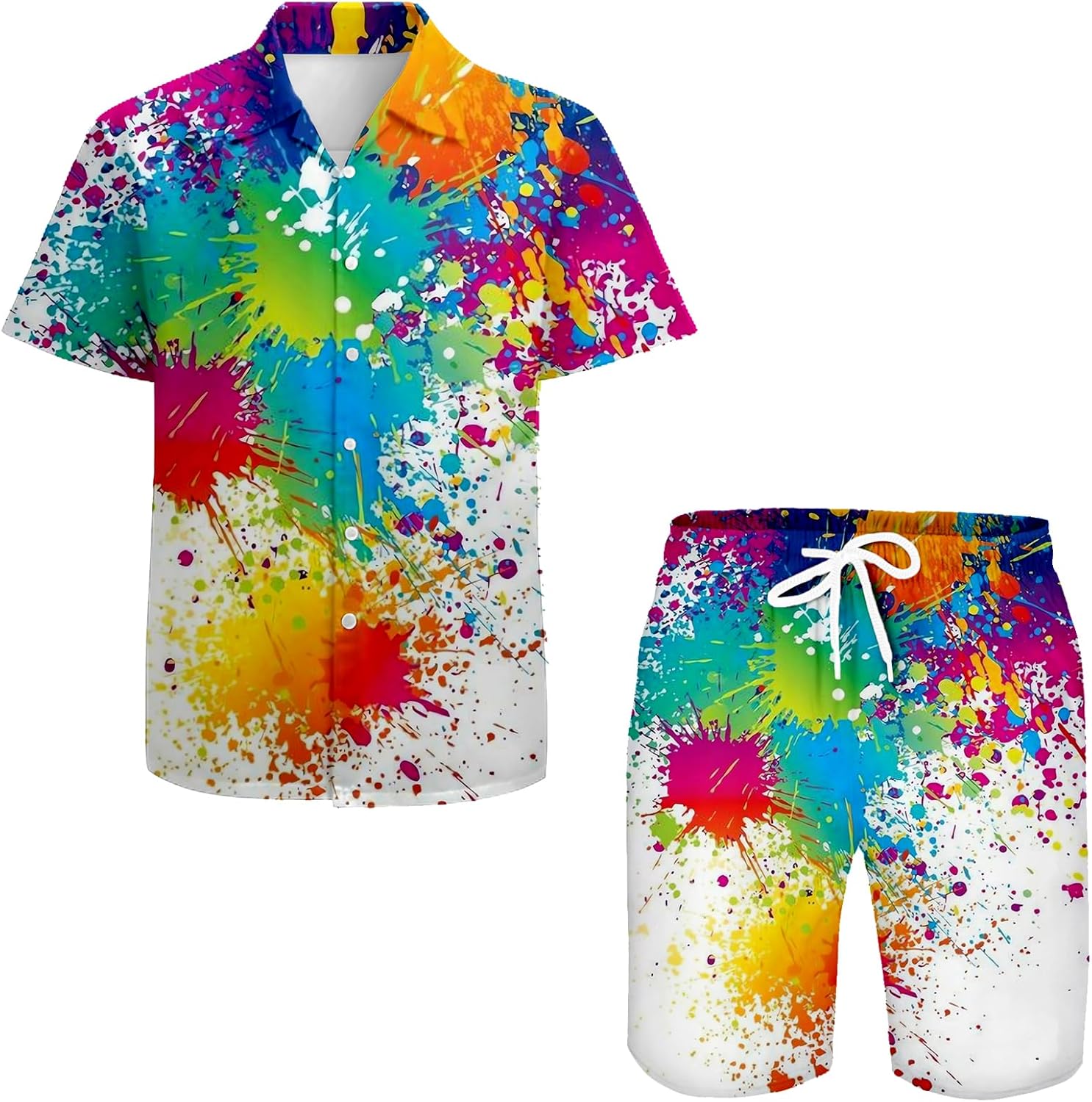 Men's Hawaiian Shirts Casual Button Down Short Sleeve Shirts Set Printed Shorts Beach Hawaii Suits