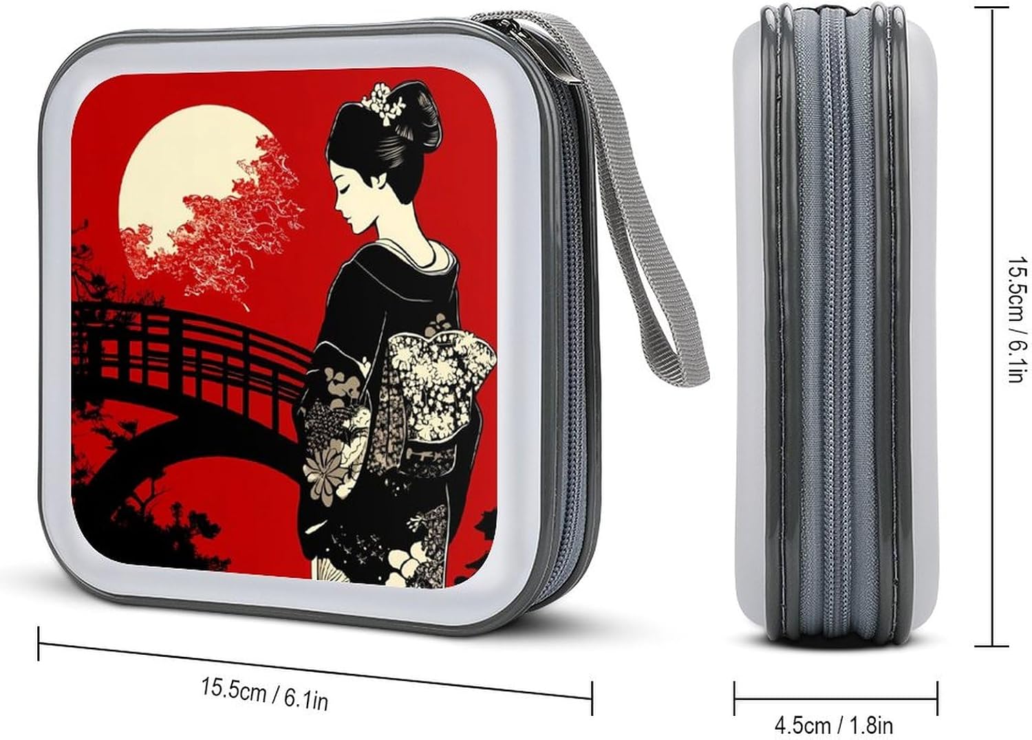 Japanese Geisha Moon CD Case Portable DVD Storage Box CD Wallet Holder Binder Organizer for Car Home