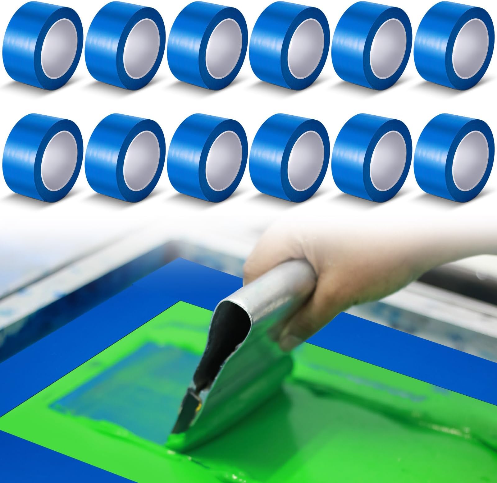 12 Rolls Screen Printing Blocking Tape, 2" x 36yds Graphic Production Blue Tape Solvent and Water Resistant for Screen Printing