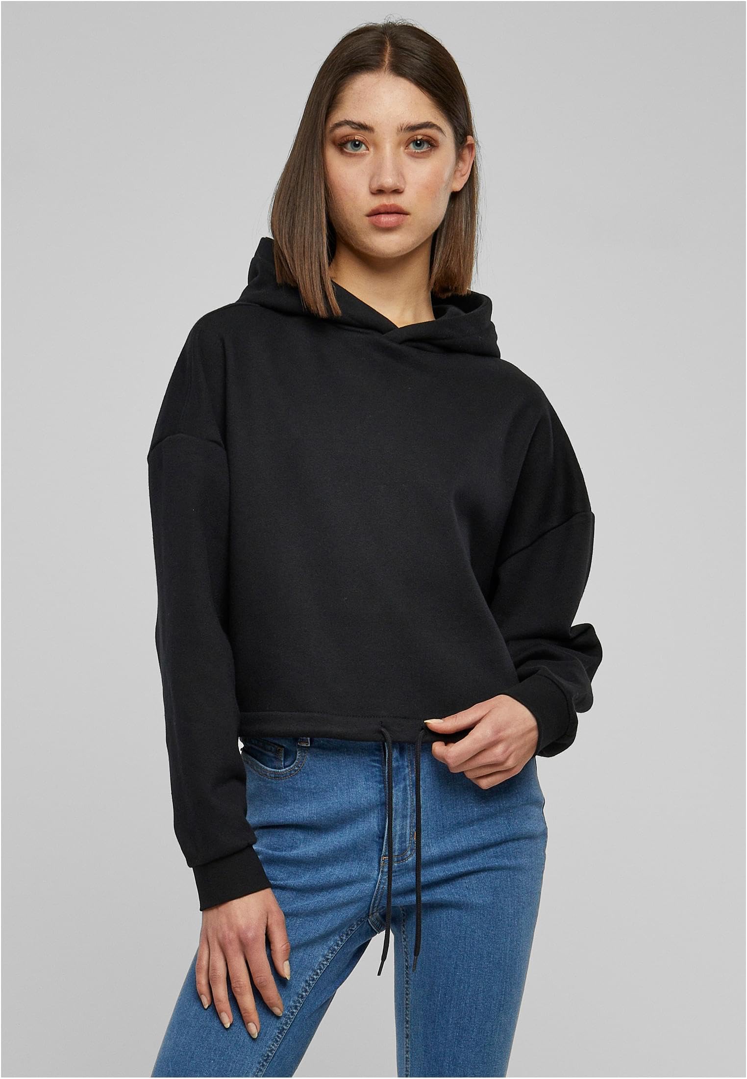 Urban Classics Ladies Cropped Oversized Mujer Sudadera con Capucha Negro Más Grande