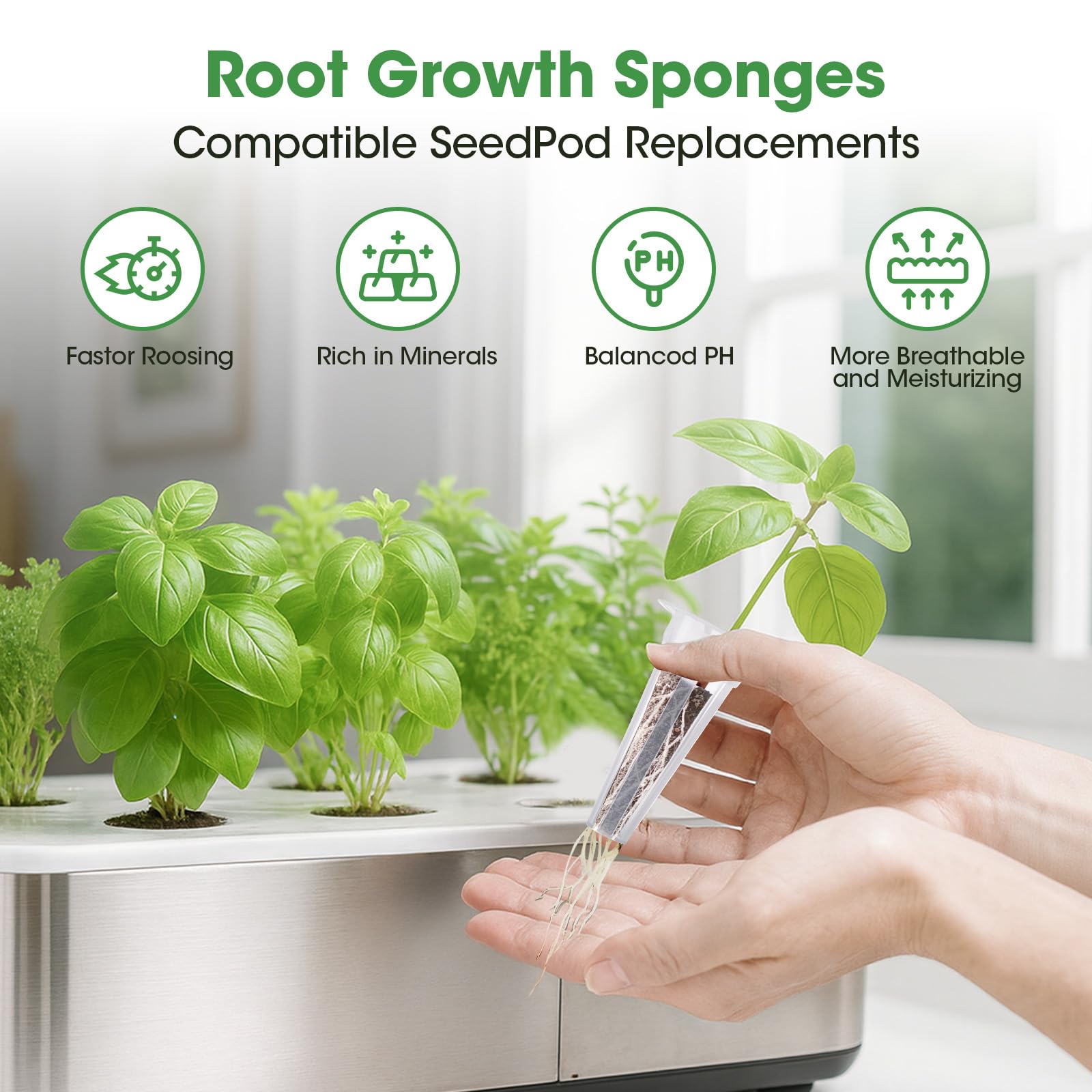 Aero-Gardening Samenkapseln mit 50 Wachstumsschwämmen, 50 Etiketten A&B Pflanzennahrung, 12 Wachstumskörbe, 12 Wachstumskuppeln und 1 Pinzette, kompatibel mit Aerogarden Grow Anything