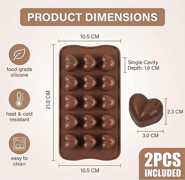 Moule Silicone Coeur, 2 pièces Moule Coeur Silicone, Moule Chocolat, Moule Silicone Chocolat, Silicone En Forme De Coeur Moule De Cuisson, pour Chocolat, Pâtisserie et Gâteau - Réutilisables - 2