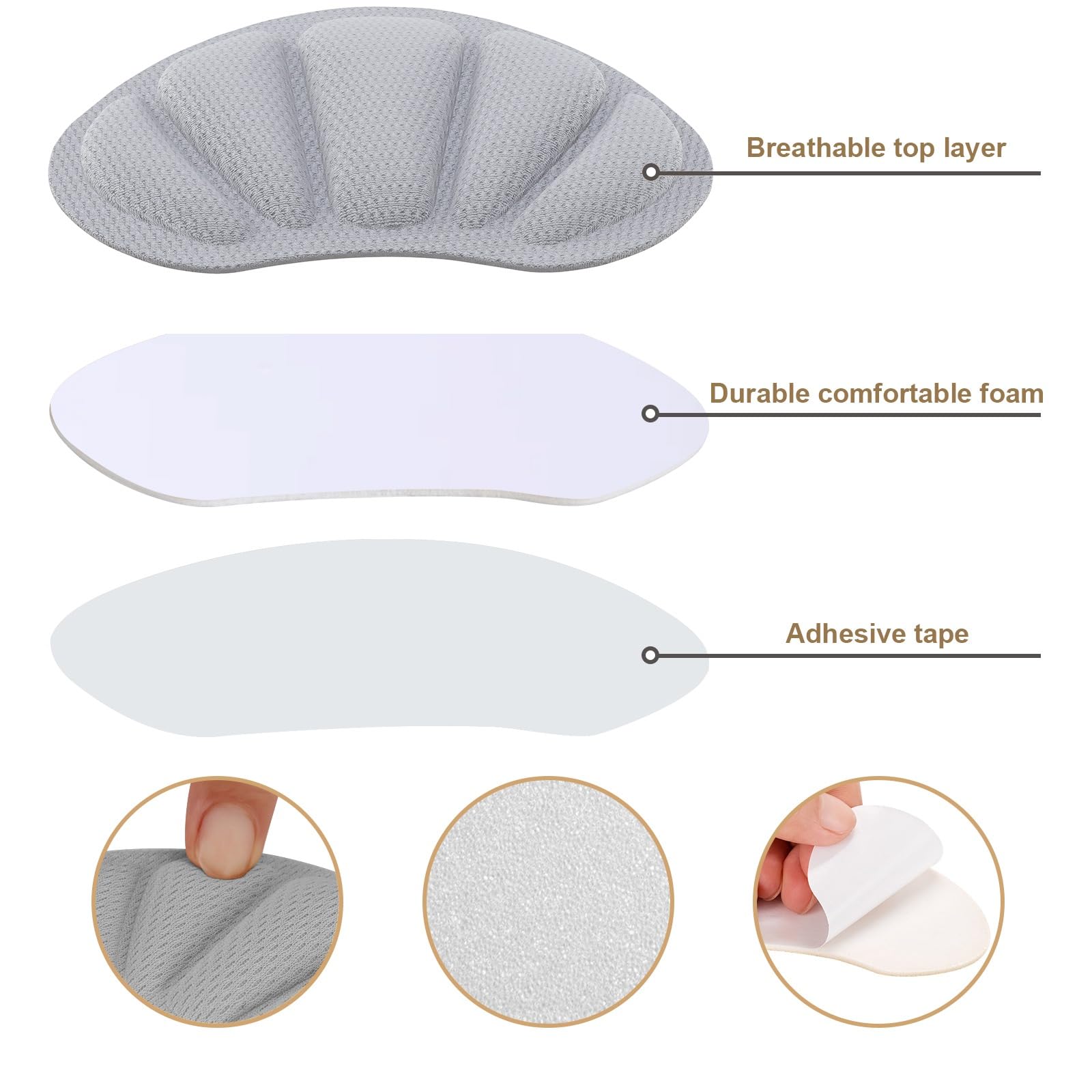 3 PAIA cuscinetti salva tallone per scarpe, proteggi tallone autoadesivo, solette antiscivolo, inserti morbidi per prevenire sfregamenti & vesciche (grigio)